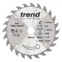 Trend Wood Cordless Circular Saw Blade - 140mm dia x 1.8 kerf x 20 bore 24T
