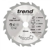Trend Wood Cordless Circular Saw Blade - 160mm dia x 1.5 kerf x 16 bore 12T