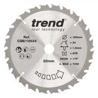 Trend Wood Cordless Circular Saw Blade - 185mm dia x 1.8 kerf x 20 bore 24T