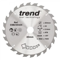 Trend Wood Circular Saw Blade - 254mm dia x 2.4 kerf x 30 bore 24T