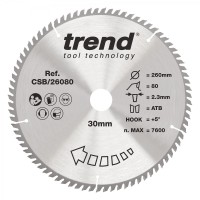 Trend Wood Circular Saw Blade - 260mm dia x 2.3 kerf x 30 bore 80T