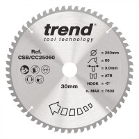 Trend Wood Mitre Saw Blade - 250mm dia x 3.0 kerf x 30 bore 60T