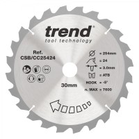 Trend Wood Mitre Saw Blade - 254mm dia x 3.0 kerf x 30 bore 24T