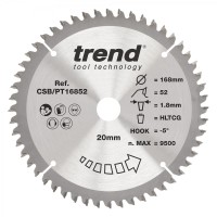 Trend Laminate / HPL Circular Saw Blade - 168mm dia x 1.8 kerf x 20 bore 52T