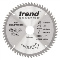 Trend Laminate / HPL Circular Saw Blade - 190mm dia x 2.6 kerf x 30 bore 60T