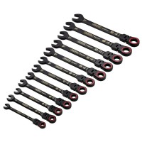 Draper Expert HI-TORQ Metric Flexible Head Ratchet Combination Spanner Set, Black (12 Piece) - 03929