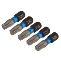 Draper Expert TX-STAR Torx Impact Screwdriver Bits, T30 x 25mm, 1/4\" Hex (Pack of 5) - 05496