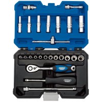 Draper Expert Metric Socket Set, 1/4\" Square Drive Blue (25 Piece) - 16443