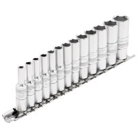 Draper Expert Deep Metric Socket Set on a Metal Rail, 1/4\" Square Drive (13 Piece) - 16490
