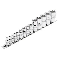 Draper Expert TX-STAR Torx Socket Set on Rail, 1/4\" 3/8\" 1/2\" Square Drive (14 Piece) - 34415