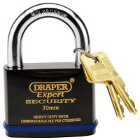 Draper Expert Heavy Duty Padlock and 2 Keys with Super Tough Molybdenum Steel Shackle, 70mm - 64195