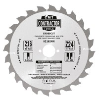 CMT K Contractor General Purpose Saw Blade - 216mm dia x 2.4 kerf x 30 bore Z24 15�ATB