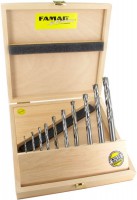 Famag 1593 Brad point drill bit TCT cylindrical shank Set of 10 pcs �3-12 mm in Wooden Case