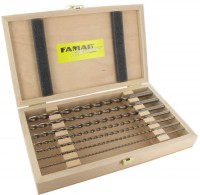 Famag Brad point drill bit HSS-G OAL 250 mm � 3 4 5 6 8 10 12 mm Set of 7 pcs in Wooden Case