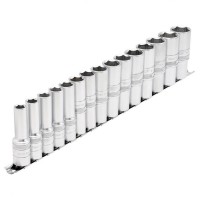 Draper Expert Metric Deep Socket on a Metal Rail, 1/2\" Square Drive (15 Piece) - 16499