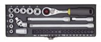 Proxxon Socket Set with Ratchet - 32pc 1/4\" Drive Magnetic Inserts - 23078