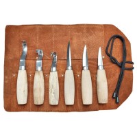 Beber BEBKIT1 6 Piece Whittling Set in Leather Tool Roll